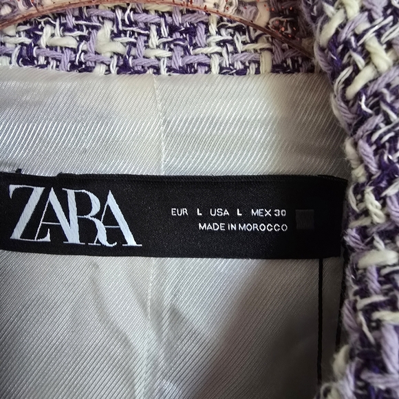 Zara, New, Purple Tweed Textured Fitted Preppy Cropped Blazer Jacket SZ Large - Picture 10 of 14